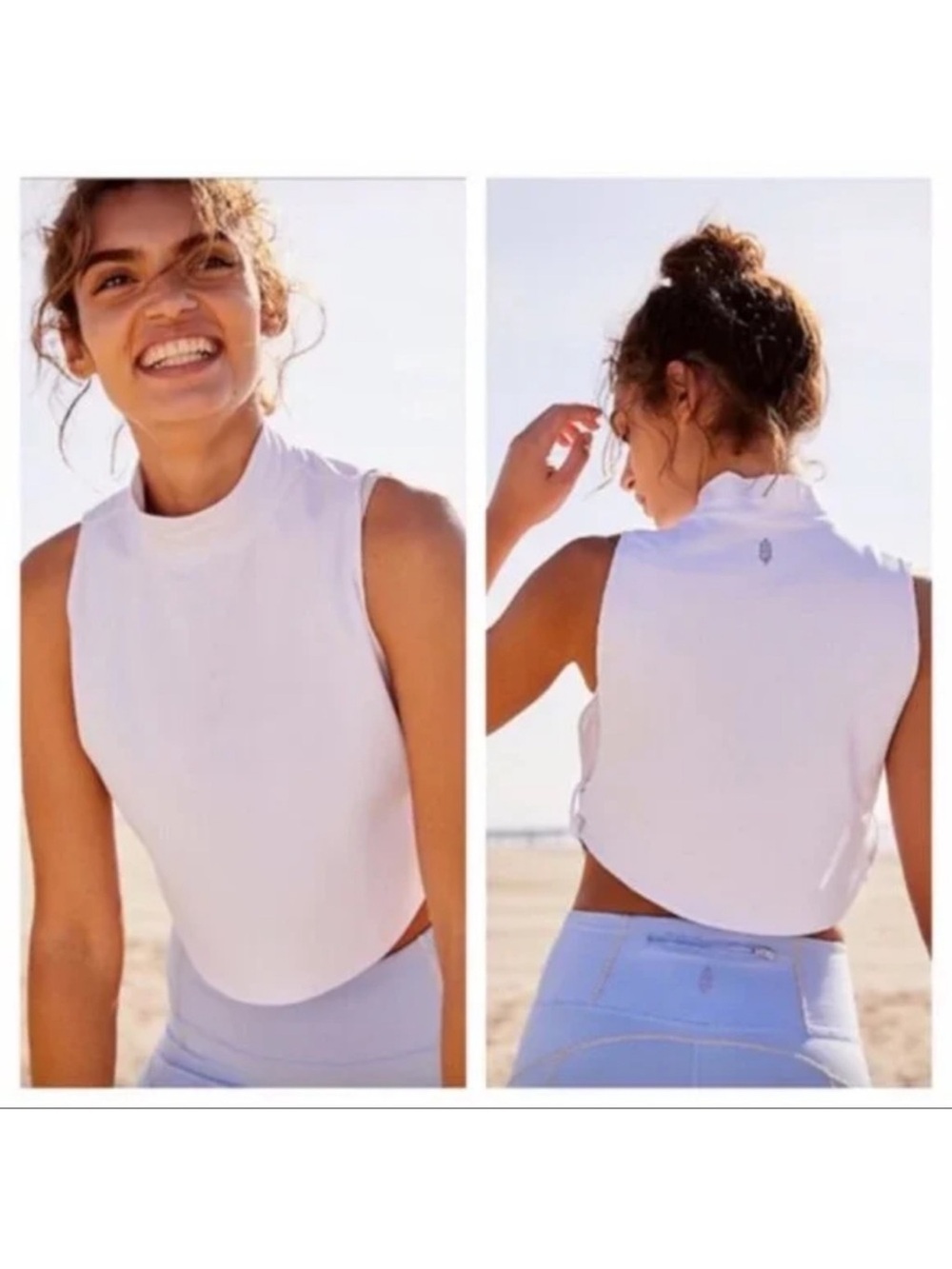 FP Movement White Mock Neck Sleeveless Top